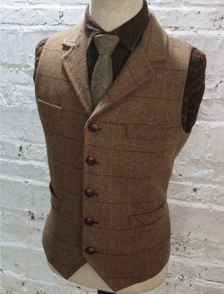 Rustic Groom Vests Attire For Wedding Groomsmen Plaid Wool Herringbone Tweed Slim Fit Mens Suit Vest Farm Prom Dress Waistcoat 242