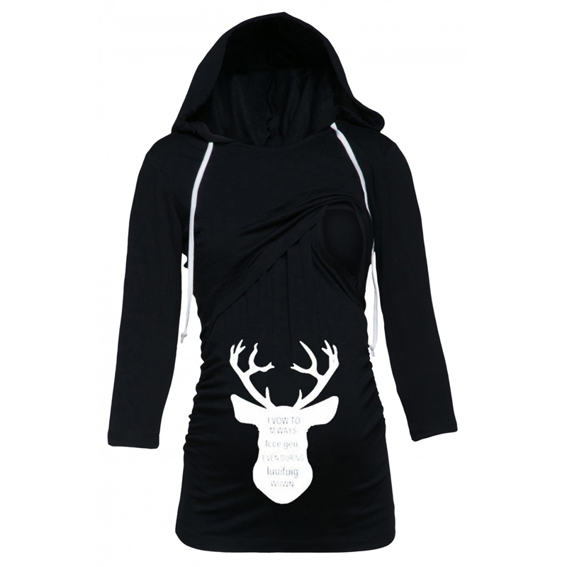 Christmas Breastfeeding Clothes For Pregnant Women Tops Nursing Maternity Feeding Shirts Hooded Long Sleeve Gravidas Tee Top