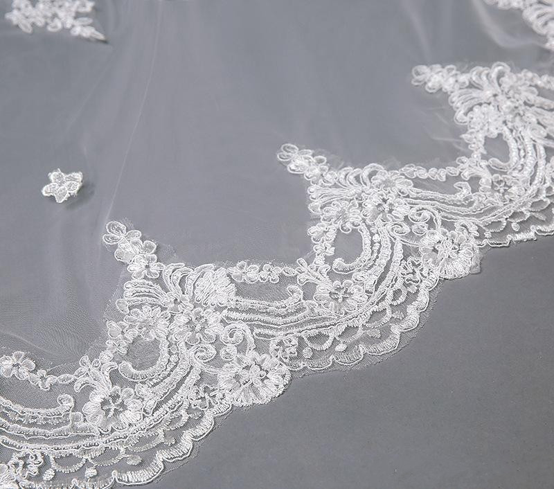 2019 Ivory 2T Wedding Veils 3 Meters Long Cathedral Length Lace Appliqued Real Image Tulle Bridal Veil With Comb