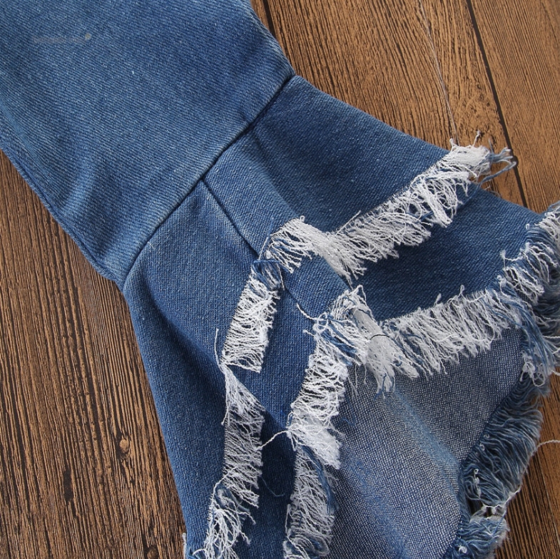 Toddler Girl Jeans Kids Girls Flared Pants Wide Leg Children Denim Pants Tassel Infant Baby Trousers Casual Kids Clothing DW4511