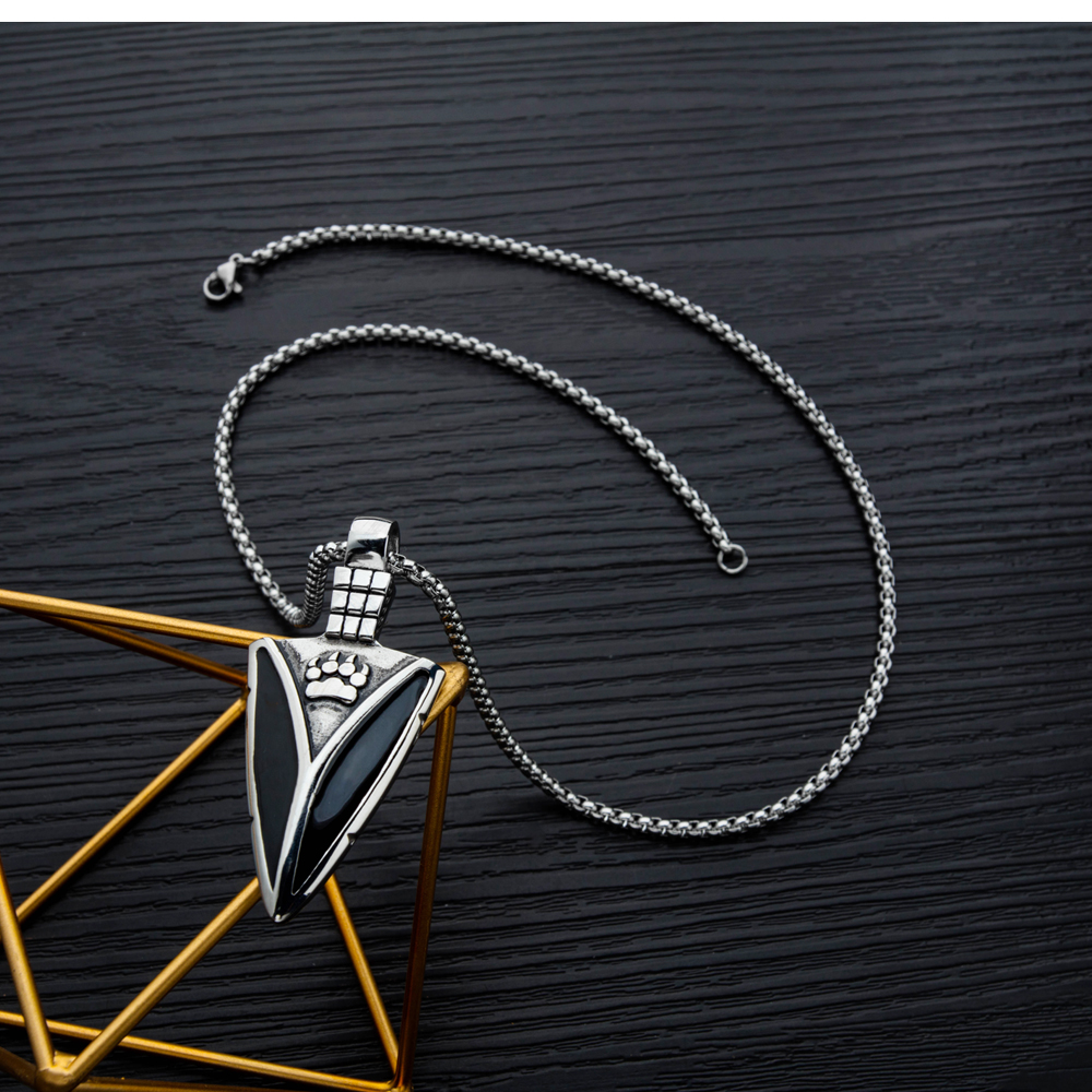 Mens Creative Hip Hop Horn Shape Pendant Necklace 316L Stainless Steel Cool Men Jewelry with Friendship Rope Chain