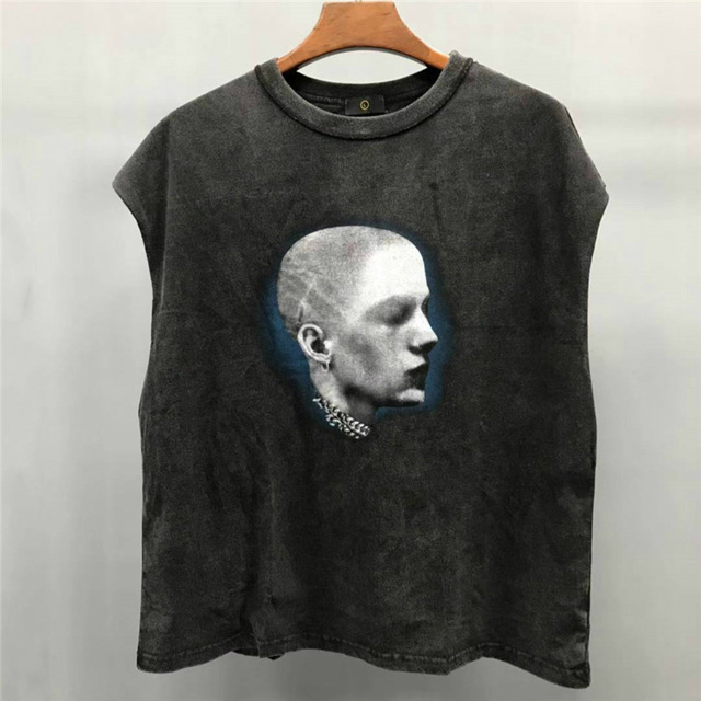 Fashion-Hip Hop Distressing Muscle Tee Summer Men Vintage Washed Black Tank Tops 4 Styling Streetwear