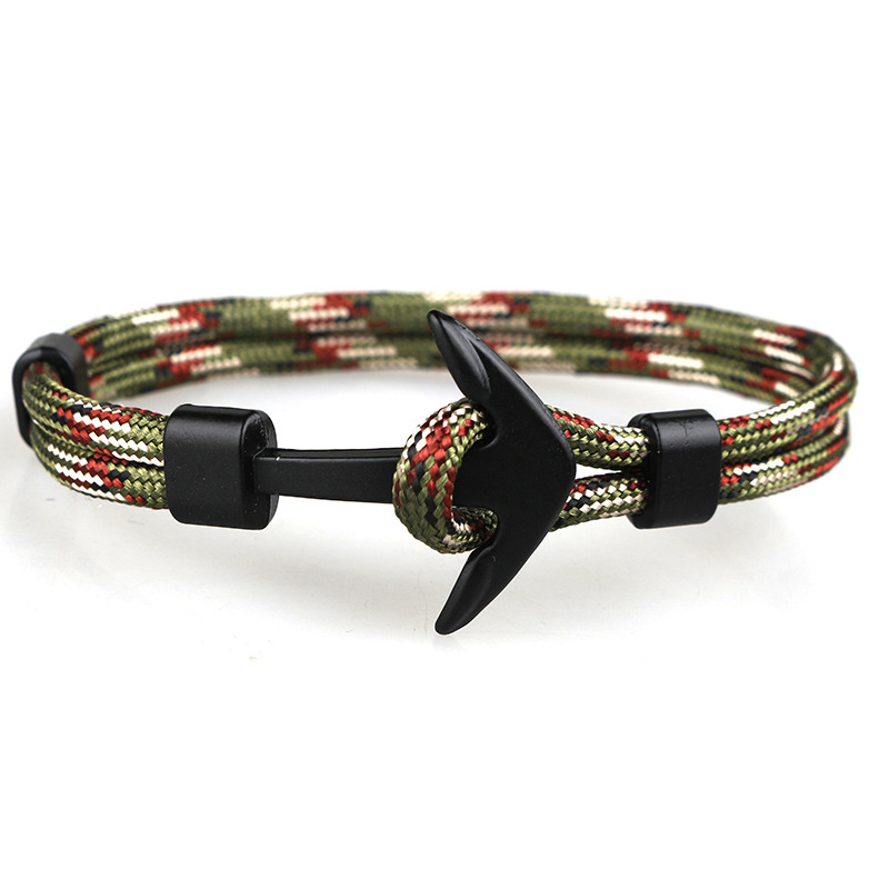 Fashion Mens and Womens Handmade Silver Anchor Link Bracelet Colorful Woven Paracord Bracelets for Sale