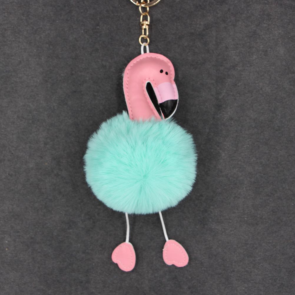 6pcs Fluffy Key Ring Plush Animal Flamingo Keychain Ring Hanging Decoration Pendant Charm Keyring Jewelry (Random Color )