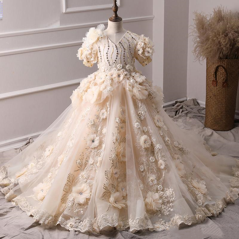 arabic princess wer dresses for wedding ball 3d ral lace girl communion dress prom pageant gown