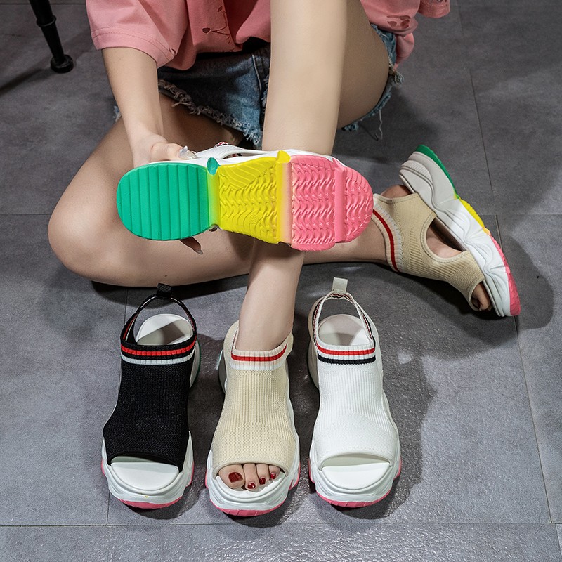 Rainbow Sole Knit Thick Sole Sandals Women Stretch Fabric Casual Platform Wedge Sandals Women Summer Outdoor Beach Shoes 2020, Black
Rainbow Sole Knit Thick Sole Sandals Women Stretch Fabric Casual Platform Wedge Sandals Women Summer Outdoor Beach Shoes 2020, Black
