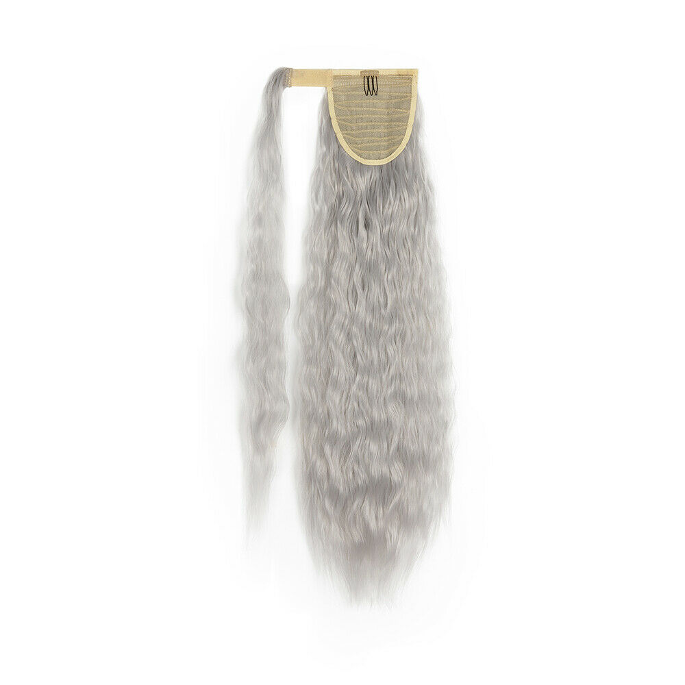New Wavy/Curly brown grey Wave two tone mixed Ponytail Wrap Ponytail Clip in Hair Extension