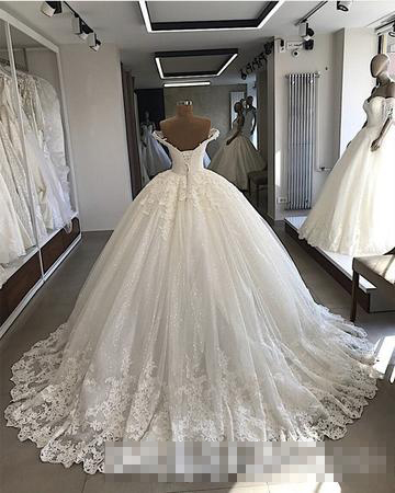 the Elegant Off Shoulder Ball Wedding Dresses Lace Applique Sweep Train Custom Made Plus Size Bridal Gown Vestido De Novia