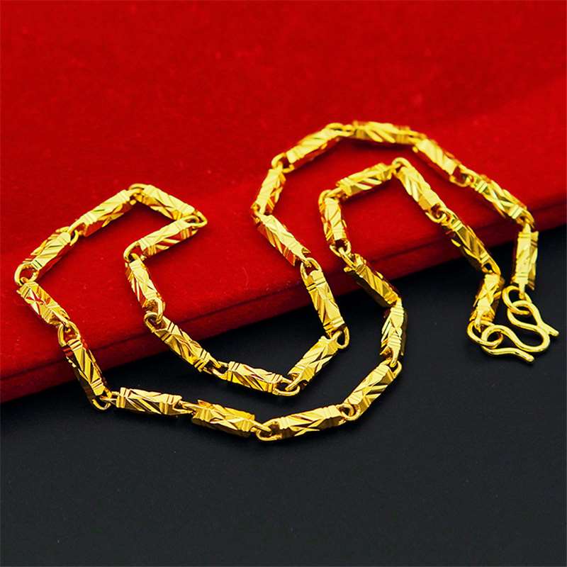 24K gold men039s 5mm hexagonal chain colorplated goldplated bamboo necklace Vietnam sand gold necklace