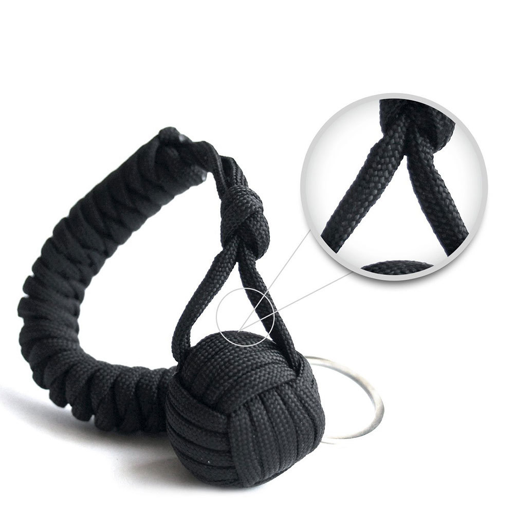 Outdoor Security Protection Black Monkey Fist Steel Ball Key Chain For Girl Camping Self Defense Lanyard Survival Broken Windows T