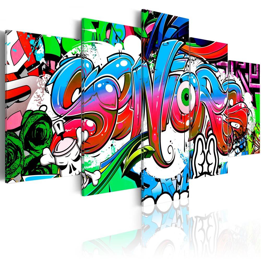 Fashion Wall Art Canvas Painting 5 Pieces Yellow Orange Blue Abstract color Graffiti Modern Home Decoration,e No Frame