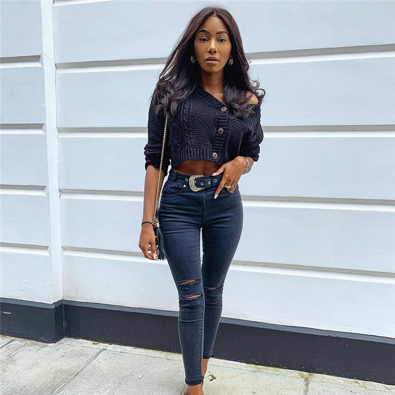 Women Long Sleeve V-neck Knitted Cardigan Sweater Winter Warm Button Up Sweater Ladies Open Front Sleeve Coat Outwear