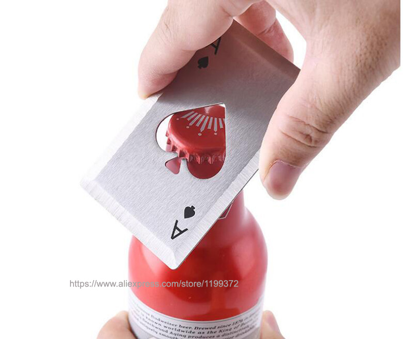 100pcs High Quality Spades Stainless Steel Playing Card Poker A Ace Soda Beer Wine Cap Can Bottle Opener Openers Bar Tool