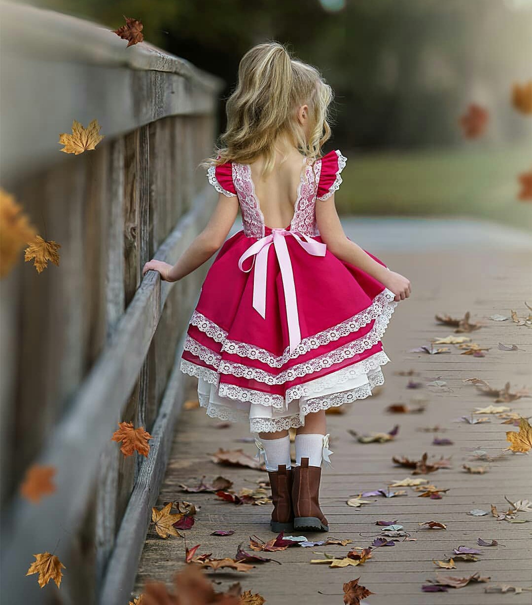 Cute 2020 Flower Girls Dresses For Wedding Multilayer Hi Lo Red Satin Lace Kids Formal Wear Jewel Ruffles Girl Pegeant Dress 0508