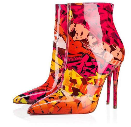 New Designer Mixed Colors Print Patent Leather red bottom Ankle Boots Pointed Toe Stiletto Heels Martin Boots Ladies Spring Winter Shoes Zip, Black
New Designer Mixed Colors Print Patent Leather red bottom Ankle Boots Pointed Toe Stiletto Heels Martin Boots Ladies Spring Winter Shoes Zip, Black