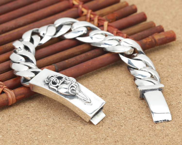 925 sterling silver handmade vintage jewelry American European antique silver designer link chainbracelets sword hearts design for men