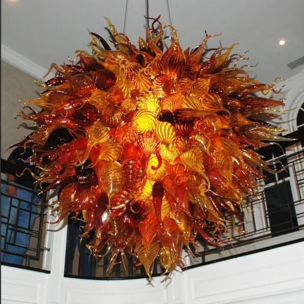 Modern Crystal Chandelier Hand Blown Amber Glass Chandelier Antique Style Murano Glass LED Pendant Lamp for Dining Room Living Room