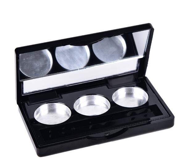 DIY Black 3 Round Eye Shadow Lipstick Cosmetic Empty Makeup Box Grid Packing Case Palette