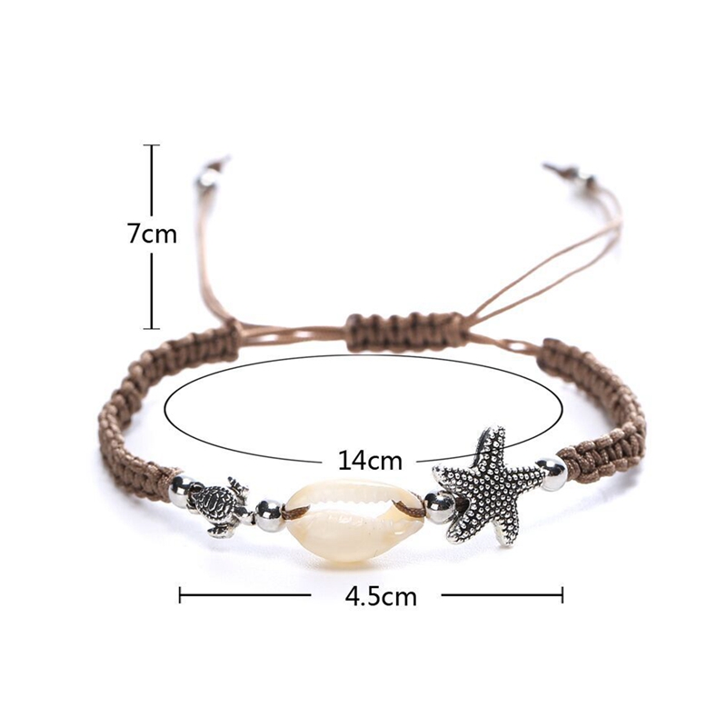 Braided Bracelet Unisex - Hand-woven Bracelets Anklet with Shells Starfish Great Surfer Hawaiian Style Jewelry Adjustable for Summer and Beach