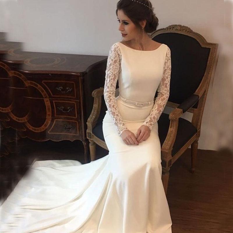 Gorgeous Mermaid Long Sleeve Wedding Dresses Lace Stain Long Sweep Train Jewel Neck Bridal Dress For Women Custom Made, Red
Gorgeous Mermaid Long Sleeve Wedding Dresses Lace Stain Long Sweep Train Jewel Neck Bridal Dress For Women Custom Made, Red