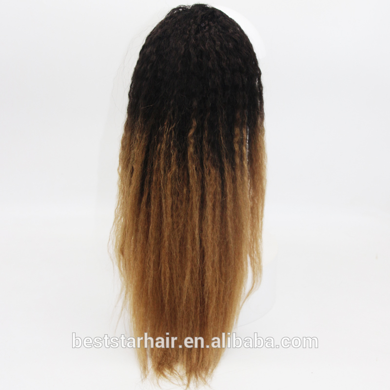 Fabulous African american Ombre Highlighted dark roots blonde Curly Puff Bun Drawstring Ponytail Human Hair Extensions 140g