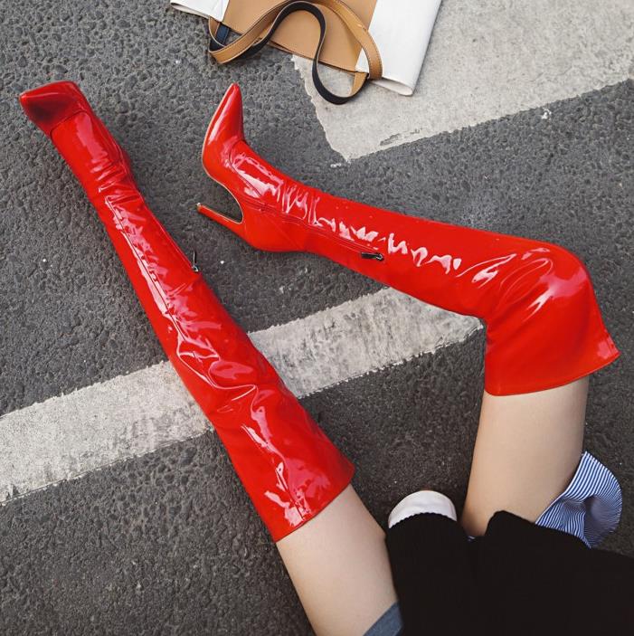 Small big size 32 to 46 47 48 patent PU leather over the knee thigh high boots white red black pointed high heels, Red come with box
Small big size 32 to 46 47 48 patent PU leather over the knee thigh high boots white red black pointed high heels, Red come with box