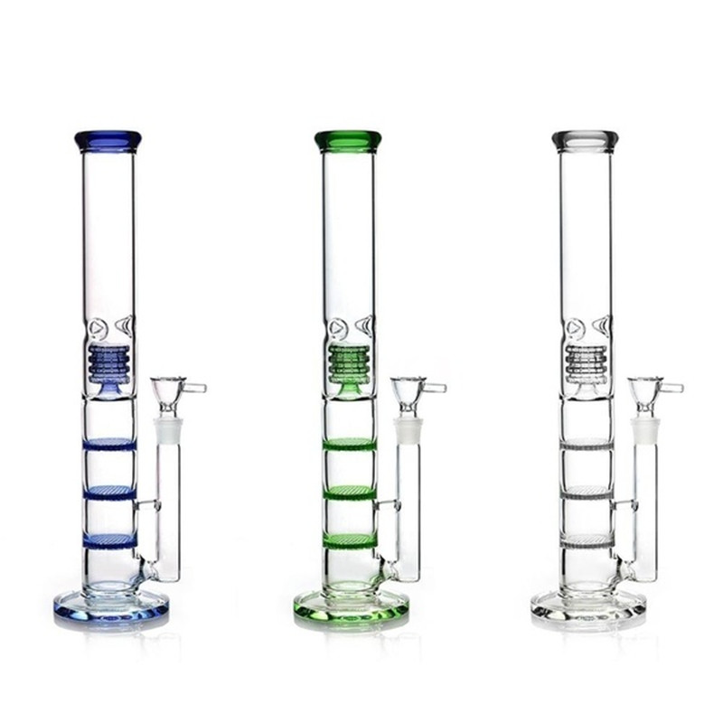 18 inch Glass Bong Water Smoking Pipes 3 Layers Honeycomb Filters with 18mm Bowl for Hookahs Kit