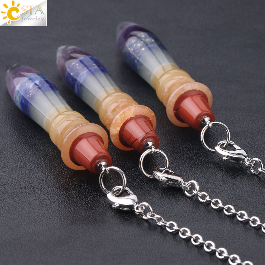 7 Chakra Yoga Angel Necklace Raw Pendant Natural Dowsing Pendulum Necklaces Reiki Beads for Jewelry Making Women Boho