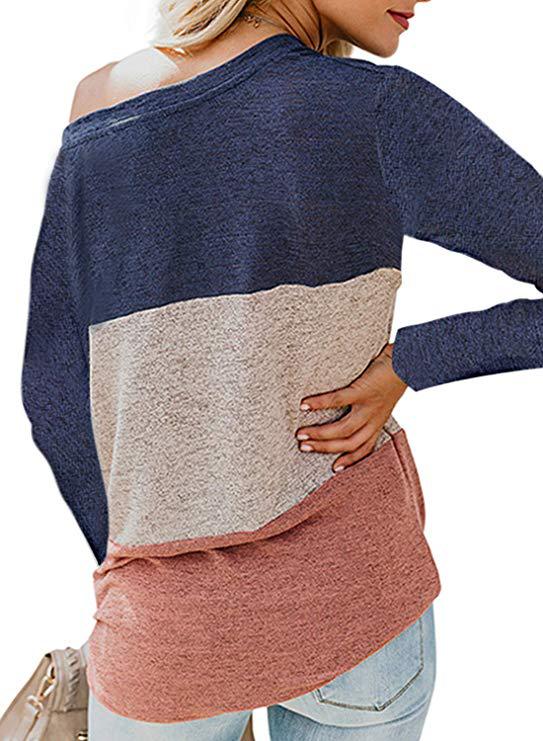 Explosion models 2021 autumn and winter new casual bat sleeve round neck loose color matching kinky tops T-shirt support mixed batch