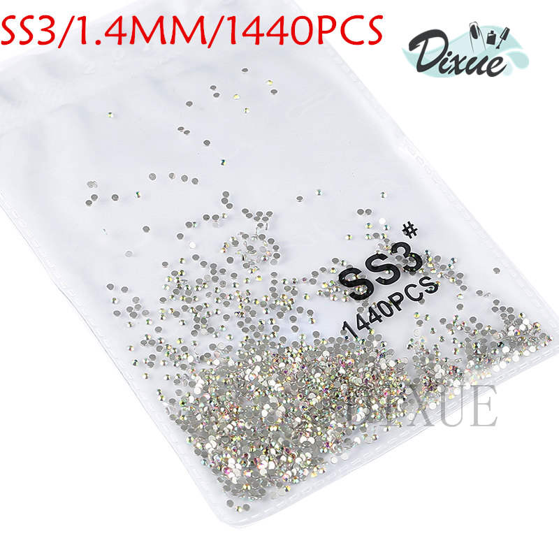 Nail Art Decorations SS3-ss8 1440pcs Clear Crystal AB Gold Flack 3D Non Fix FlatBack Rhinestones For Clothing 0731