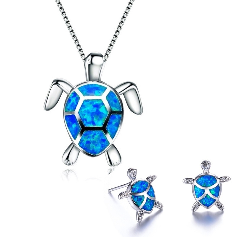 925 Sterling Silver Cute Turtle Pendant Necklace And Earrings Blue Fire Opal Filled Female Wedding Animal Jewelry Set
925 Sterling Silver Cute Turtle Pendant Necklace And Earrings Blue Fire Opal Filled Female Wedding Animal Jewelry Set