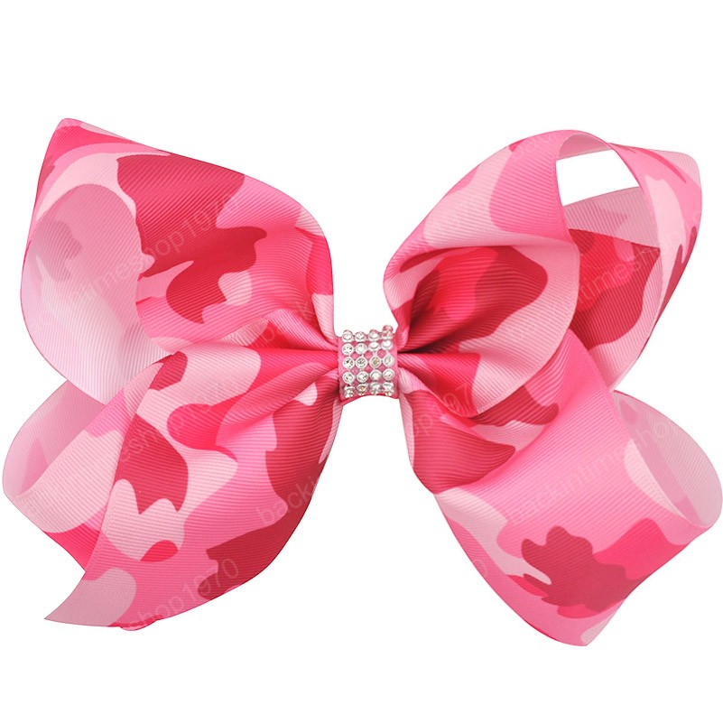 8Inch Large Ribbon Hair Bows Print Camouflage Girls Barrettes Hair Accessories For Women Festival Hair Clip Rhinestone Headdress