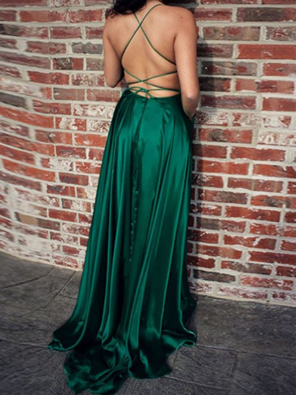 Red Long Prom Dresses Simple A Line Cheap Prom Gown High Slit Spaghetti Straps Cross Back Evening Dress