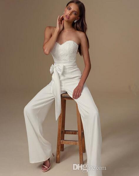 2019 Sexy Jumpsuit Beach Wedding Dresses Sweetheart Lace Applique Chifon Boho Bridal Gowns Custom Made Bohemain Vestidos De Novia