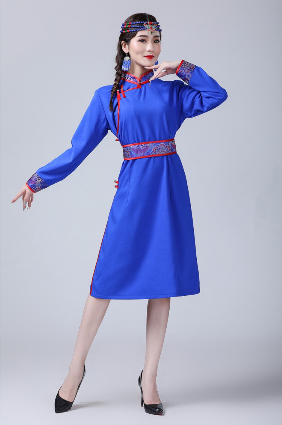 Ethnic traditional clothing women Mongolian cheongsam dress stand collar modern Qipao robe elegant oriental gown Asia costume
