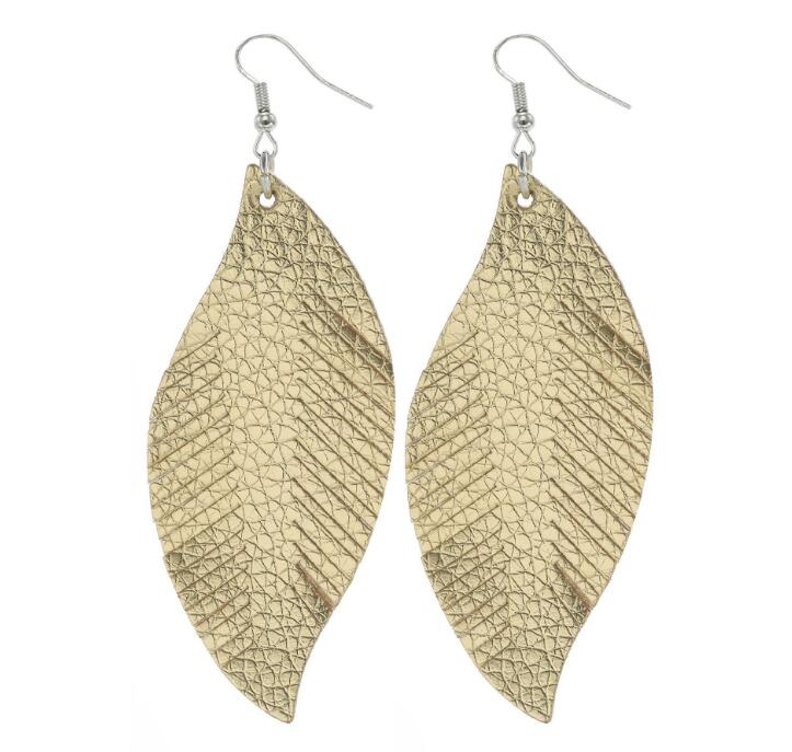 Bohemian Style Tassel Drop Earrings Feather Shape Charm Pendant Dangle PU Leather Earring For Women Lady GD104