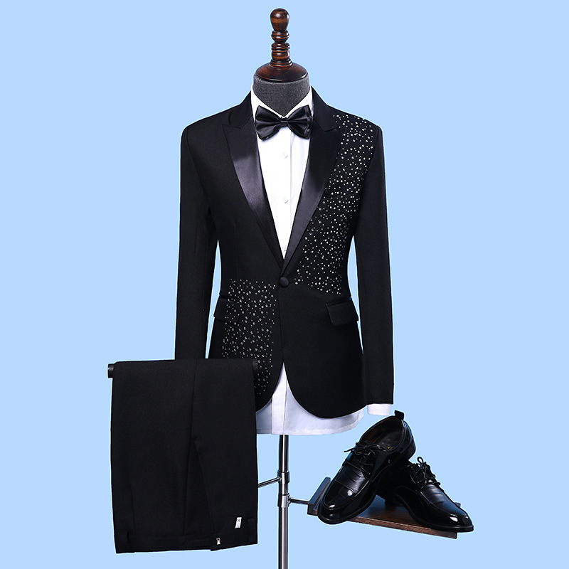 2piece handsome rhinestone mens suit new fashion groom suit wedding suits for best men slim fit groom tuxedo for man in stock free shipping