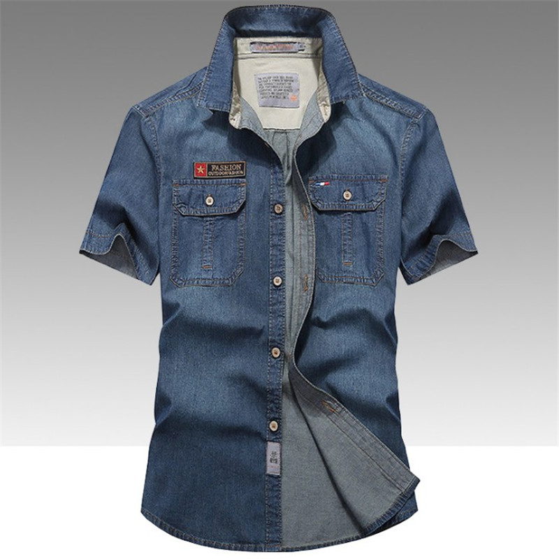 Summer Denim Shirt Short Sleeve Mens Shirts Casual Slim Fit Plus Size 4Xl Cotton Vintage Single Breasted Top Men Fashions Xl5110, Vintage blue
Summer Denim Shirt Short Sleeve Mens Shirts Casual Slim Fit Plus Size 4Xl Cotton Vintage Single Breasted Top Men Fashions Xl5110, Vintage blue