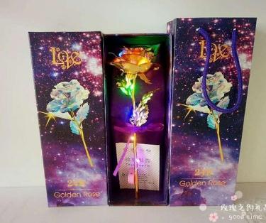 24K Foil Plated Rose Gold Rose With Light Lasts Forever Love Wedding Decor Lover Lighting Rose Valentine's Day Creative Gift