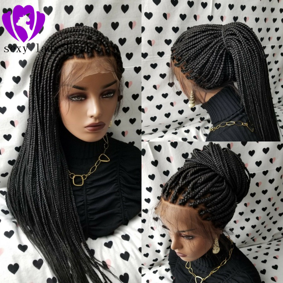 

Fully Hand Braided Lace Frontal Box Braids Braid wig with baby hair black/brown/burgundy /ombre color braiding hair wig for black women, Blue