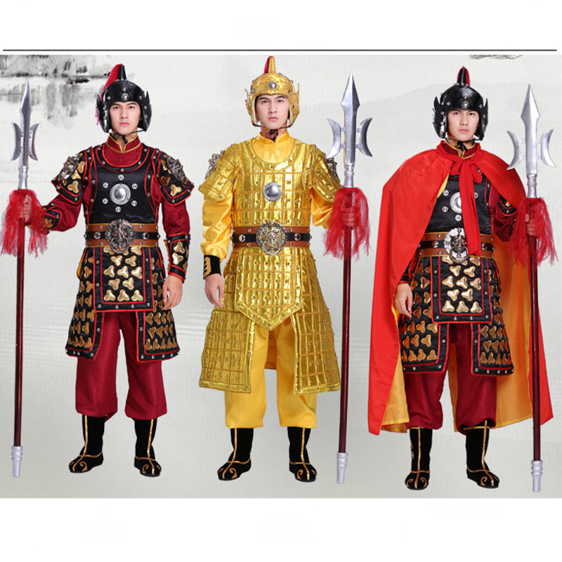 Stage performance props helmet Outfit film TV soldier Gold clothing Ancient men general armor war robe Red Cloak ancient costume