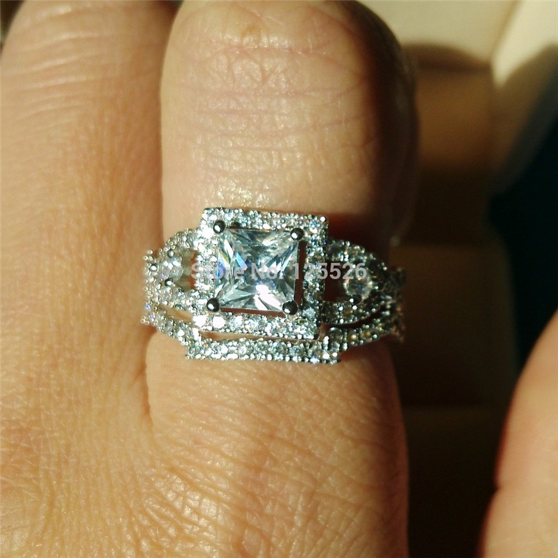Victoria Wieck Luxury Jewelry Couple Rings 925 Sterling Silver Princess Cut White Topaz CZ Diamond Gemstones Party Women Wedding Bridal Ring