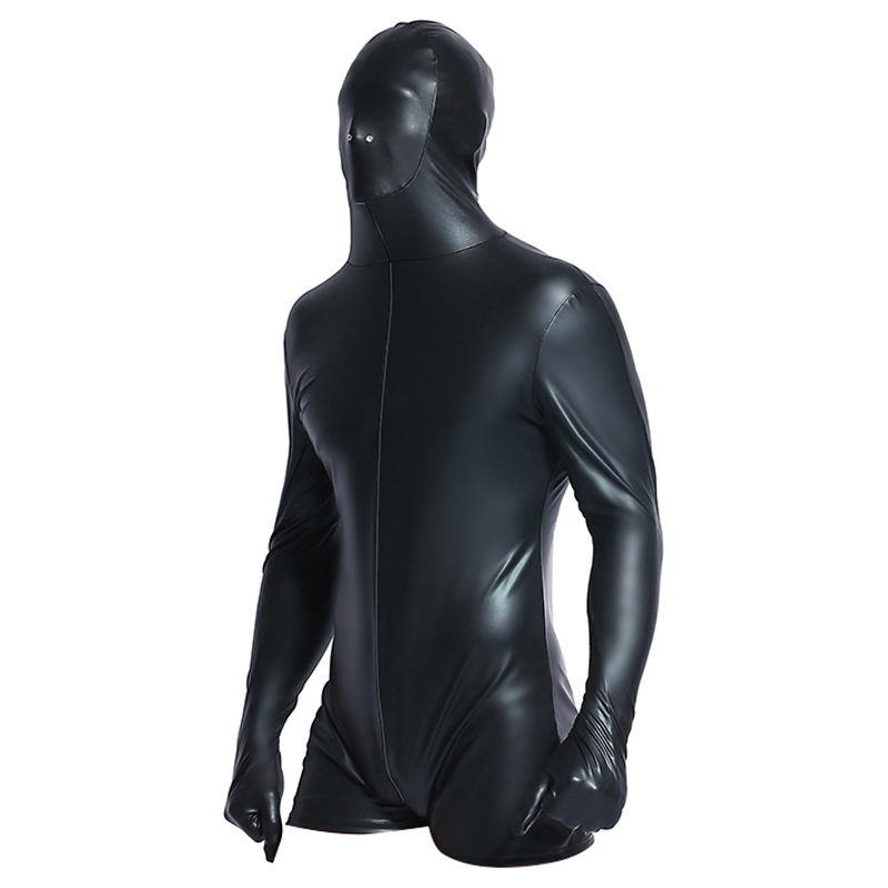 Mens Sexy Full Body Latex BodySuit Tight Black Cosplay Catsuit One-piece PU Leather Clothing For Night Club Dance Wear Pantyhose