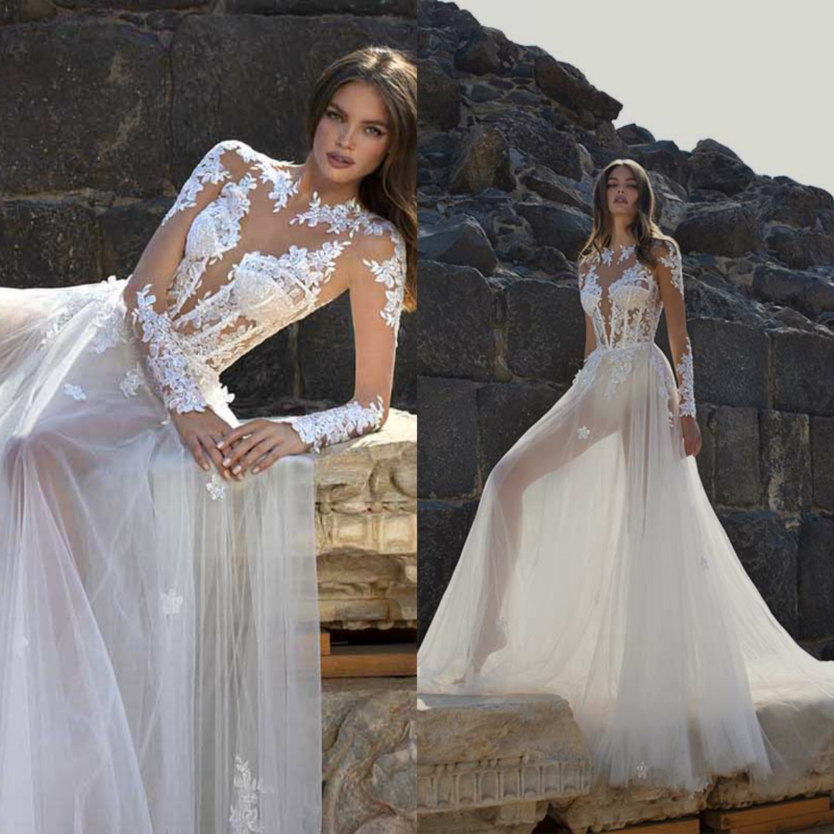 Dreamy A Line Wedding Dress Long Sleeves Appliques Tulle Illusion Bodice Wedding Dresses Sweep Train Boho Bridal Gowns, Light sky blue
Dreamy A Line Wedding Dress Long Sleeves Appliques Tulle Illusion Bodice Wedding Dresses Sweep Train Boho Bridal Gowns, Light sky blue