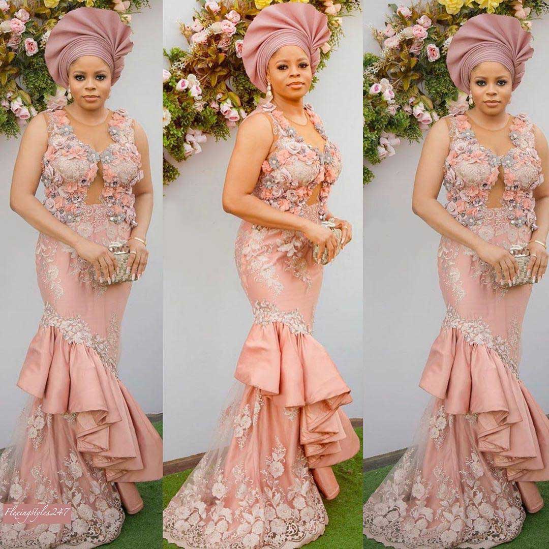 2020 Arabic Aso Ebi Pink Lace Mermaid Evening Dresses Sheer Neck Satin Prom Dresses Sexy Formal Party Second Reception Gowns