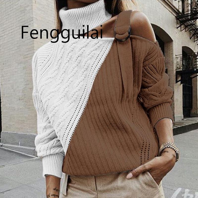 Women Patchwork Turtleneck Sweater Sexy Off Shoulder Buckle Knitted Pullover Autumn Winter Long Sleeve Jumper Tops Pull Knitwear, Black
Women Patchwork Turtleneck Sweater Sexy Off Shoulder Buckle Knitted Pullover Autumn Winter Long Sleeve Jumper Tops Pull Knitwear, Black