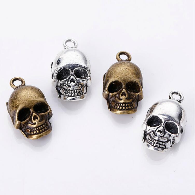 100pcsbag Ancient Silver Bronze 2012mm Skeleton Skull Charms Pendants Designer Jewelry Making Necklace Bracelet Accessories
