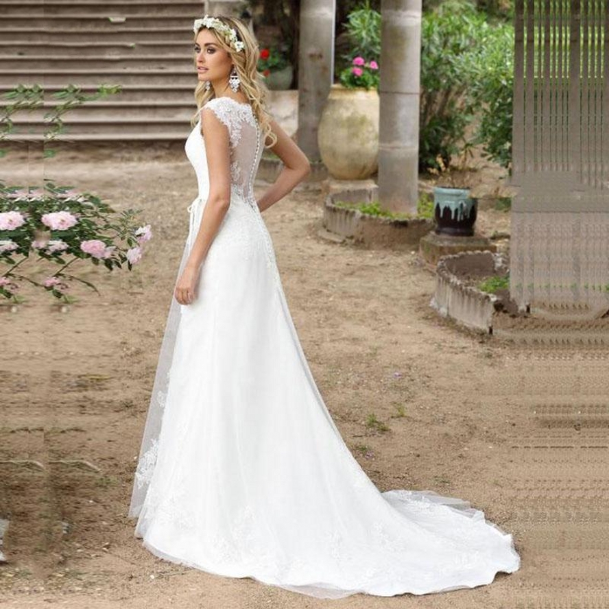 Vestidos De Novia 2020 Beach Cheap Boho Wedding Dress Buttons Back Lace Applique A-line Princess Wedding Gown China Bridal Gowns