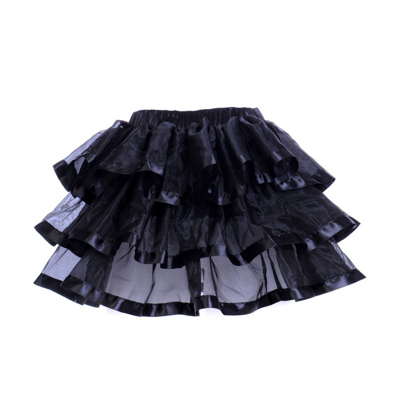 Black Mesh Ruffles with Satin Trim 3-Layer Adult Women Pettiskirt Tutu Mini Skirt Party Dance Performance Clothes Big Plus Size S-6XL Multi