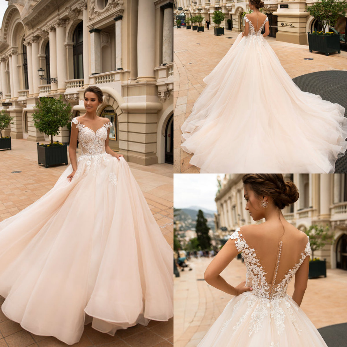 Naviblue Beach Wedding Dresses Off The Shoulder Lace Appliqued A Line Sweep Train Boho Robe De Mariée Country Bridal Gowns Button Back Dress